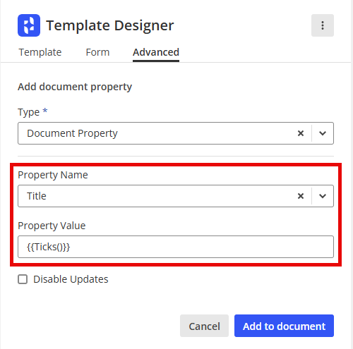Ticks document property template designer.png