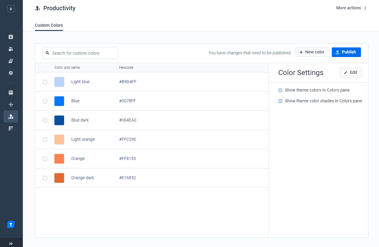 How to add, reorder, edit, or delete custom colors – Templafy Help center