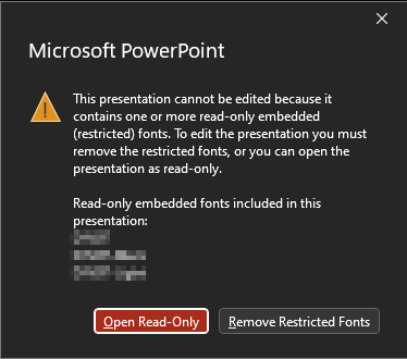 this presentation contains read only embedded fonts sharepoint